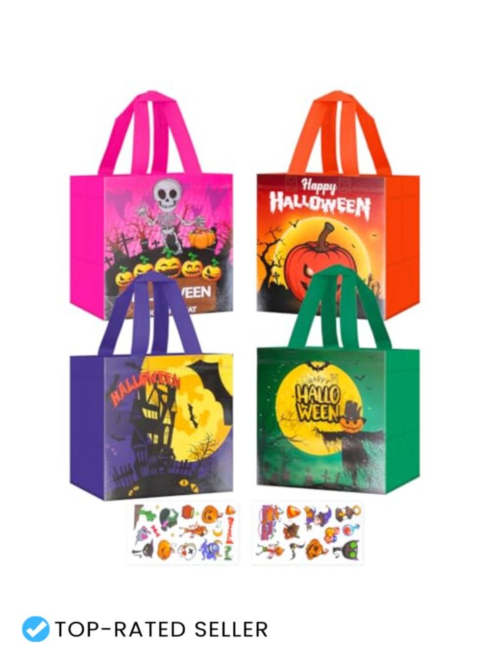 4-Pack Non-Woven Halloween Goodie Bags with Handles for Trick or Treat Party